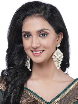 ZENEME - Gold Plated Alloy White Dangler Earrings for Women & Girls