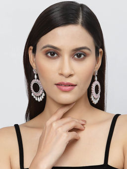 ZENEME - Rhodium Plated Silver Toned Pink American Diamond Dangle Earrings for Women