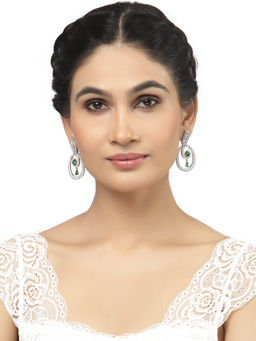 ZENEME - Rhodium-Plated Yellow American Diamond Studded Oval Shaped Drop Earrings for Women