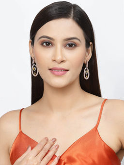 ZENEME - Rose Gold Gunmetal Yellow American Diamond Studded Oval Shaped Drop Earring for Women