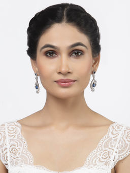 ZENEME - Rhodium Plated Silver Toned Blue American Diamond Quirky Studs Earrings for Women