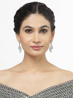 ZENEME - Rhodium Plated Silver Toned Green American Diamond Quirky Studs Earrings for Women