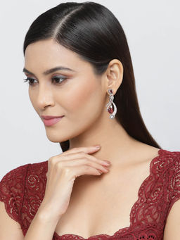 ZENEME - Rose Gold Gunmetal Toned Red American Diamond Quirky Studs Earrings for Women