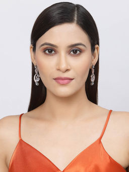 ZENEME - Rose Gold Gunmetal Toned Grey American Diamond Quirky Studs Earrings for Women