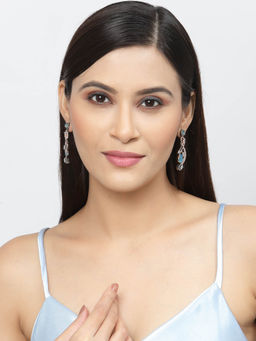 ZENEME - Rose Gold Gunmetal Toned Sea Green American Diamond Quirky Studs Earrings for Women