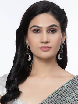 ZENEME - Rhodium-Plated Royal Blue American Diamond Teardrop Danglers Earrings for Women