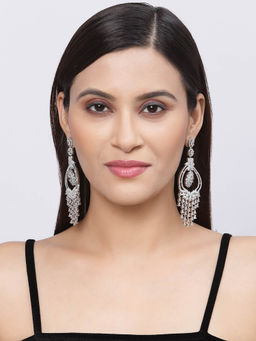 ZENEME - Rhodium-Plated Silver Toned White American Diamond Chandelier Earrings for Women