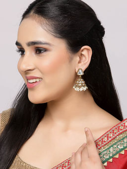 ZENEME - Gold Plated White Dome Shaped Jhumkis Earrings for Women & Girls