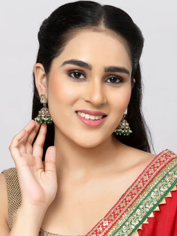 ZENEME - Gold Plated Green Dome Shaped Jhumkis Earrings for Women & Girls