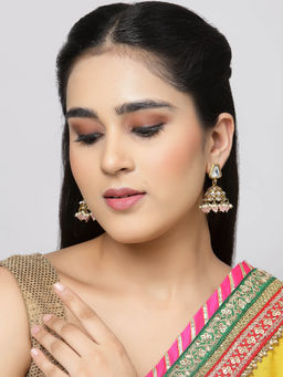 ZENEME - Gold Plated Pink Dome Shaped Jhumkis Earrings for Women & Girls