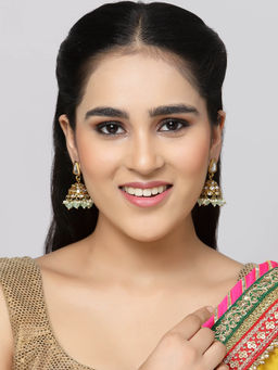 ZENEME - Gold Plated Lime Green Dome Shaped Jhumkis Earrings for Women & Girls