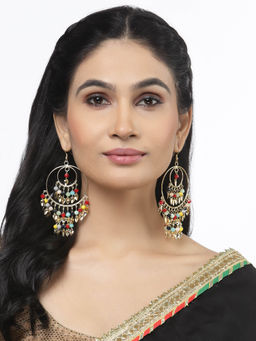 ZENEME - Gold Plated Alloy Multicolour Thin Dangle Earrings for Women & Girls