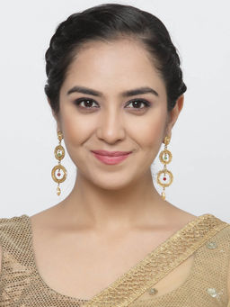 ZENEME - Gold-Plated Stone-Studded Round Hoop Drop Earrings for Women