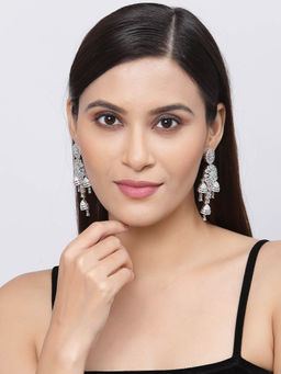 ZENEME - Rhodium-Plated Silver Toned Sea Green American Diamond Chandelier Earrings for Women