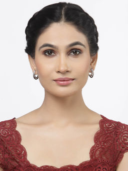 ZENEME - Rose Gold Plated Gunmetal Toned Classic Half Hoop Earrings for Women