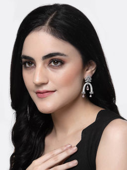 ZENEME - Rhodium-Plated American Diamond Crystal Quirky Cluster Dangler Earrings for Women