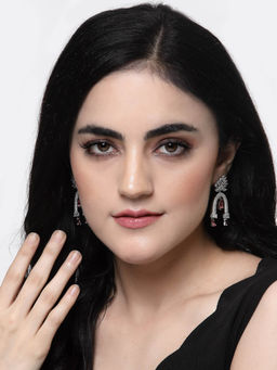 ZENEME - Rhodium-Plated American Diamond Crystal Quirky Cluster Dangler Earrings for Women