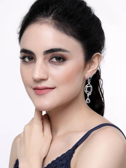 ZENEME - Rhodium-Plated Blue American Diamond Crystal Drop Earrings for Women