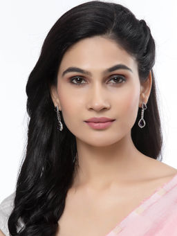 ZENEME - Rhodium-Plated Silver Toned Ad Teardrop Shaped Drop Earrings for Women