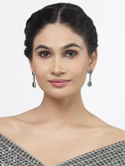 ZENEME - Rhodium-Plated Silver Toned Ad Teardrop Shaped Drop Earrings for Women