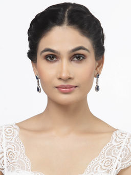 ZENEME - Rhodium-Plated Silver Toned Ad Teardrop Shaped Drop Earrings for Women