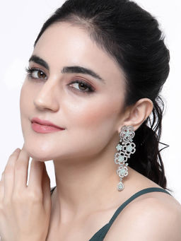 ZENEME - Rhodium Plated Silver Sea Green Crystal Ad Studded Earring for Women & Girls