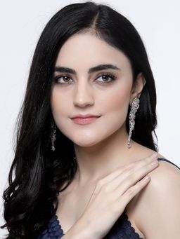 ZENEME - Rhodium Plated Silver Pink Crystal Ad Studded Earring for Women & Girls