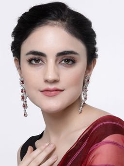 ZENEME - Rhodium Plated Silver Red Crystal Ad Studded Earring for Women & Girls