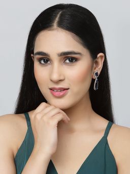 ZENEME - Silver Plated Brass Blue American Diamond Studded Teardrop Earring for Women