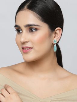 ZENEME - Silver Plated Brass Lime Green American Diamond Studded Teardrop Earring for Women