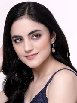 ZENEME - Rhodium-Plated Silver American Diamond Teardrop Crytal Drop Earrings for Women