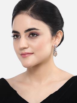 ZENEME - Rhodium-Plated Silver American Diamond Teardrop Crytal Drop Earrings for Women