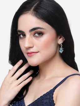 ZENEME - Rhodium-Plated Silver American Diamond Teardrop Crytal Drop Earrings for Women