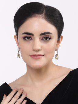 ZENEME - Rhodium-Plated Silver American Diamond Teardrop Crytal Drop Earrings for Women