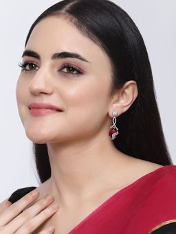 ZENEME - Rhodium-Plated Silver American Diamond Teardrop Crytal Drop Earrings for Women