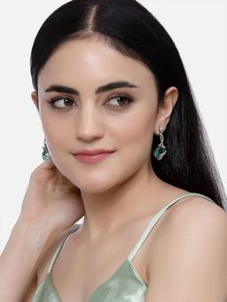 ZENEME - Rhodium-Plated Silver American Diamond Teardrop Crytal Drop Earrings for Women