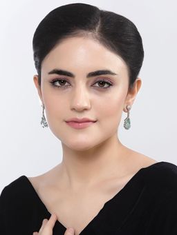 ZENEME - Rhodium-Plated Silver American Diamond Teardrop Crytal Drop Earrings for Women