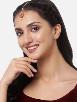 ZENEME - Gold Plated Floral Style Attractive Maang-Tikka with Pearls for Girls & Women