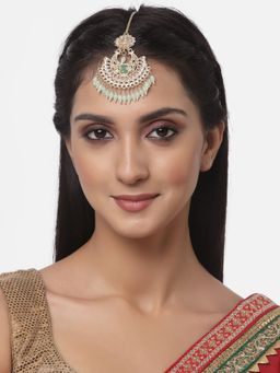 ZENEME - Gold-Plated Kundan Studded with Drop Pearls Maang Tikka for Women & Girls