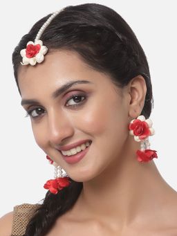 ZENEME - Gold-Plated Floral Maang Tikka Earrings Set