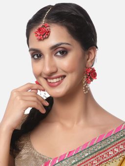 ZENEME - Gold-Plated Gota Patti Flower Jewellery Set