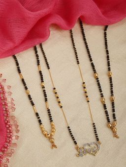 ZENEME - Gold-Plated Pack of 3 Black White Ad Studded Beaded Mangalsutra for Women
