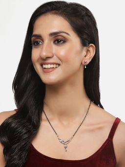 ZENEME - Rose Gold-Plated Gunmetal Toned Ad Studded Beaded Mangalsutra for Women