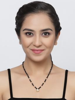 ZENEME - Gold-Plated Stones Studded Kundan Beaded Mangalsutra for Women