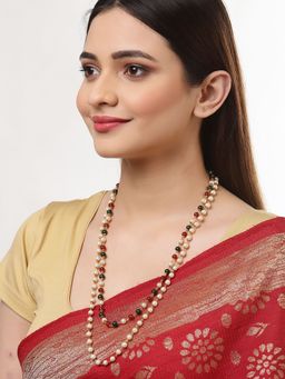 ZENEME - Gold-Plated White Pearl Beaded Pack of 2 Necklace for Women & Girls