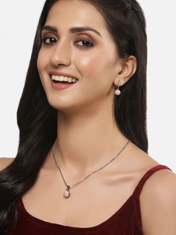 ZENEME - Rose Gold-Plated Round Shape Pendant with Chain and Earrings