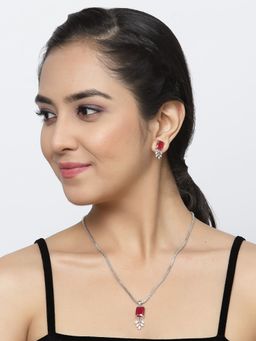 ZENEME - Rhodium-Plated Ad- Studded Square Leaf Shaped Jewellery Set