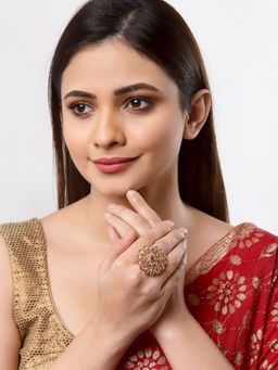 ZENEME - Gold-Plated Transparent Cz Stoned Studded Adjustable Finger Ring for Women & Girls