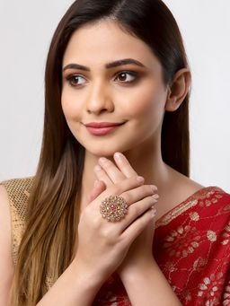 ZENEME - Gold-Plated Transparent Cz Stoned Studded Adjustable Finger Ring for Women & Girls