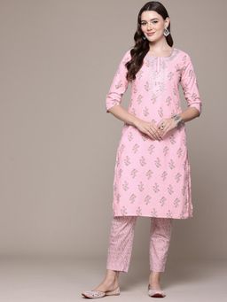 Readiprint - Embroidered Cotton Pink Colour Kurta and Pant (Set of 2)